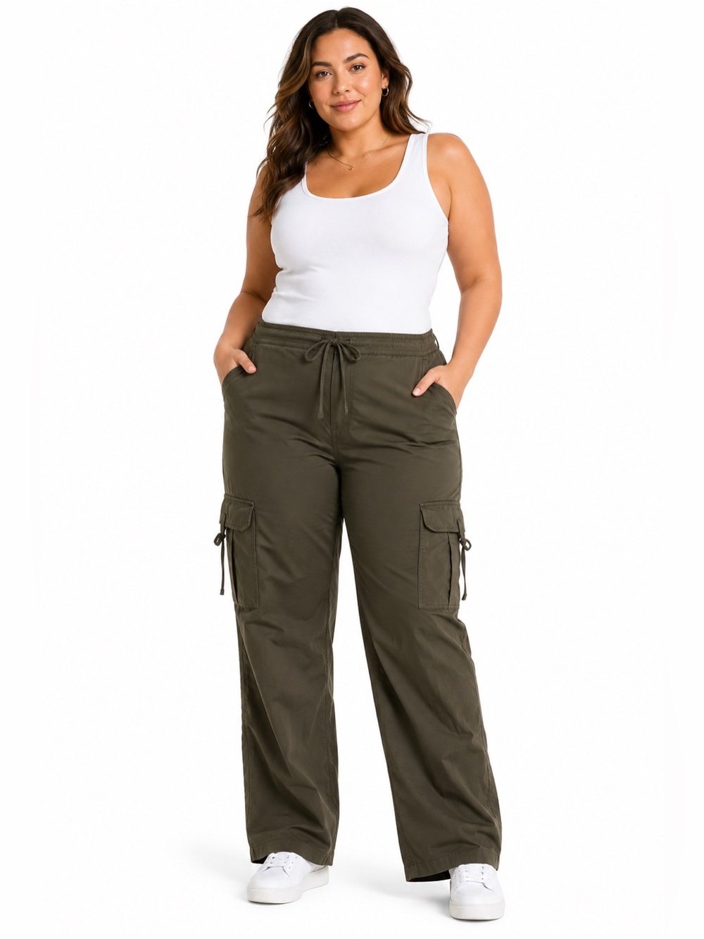 Torrid Olive Cargo Adjustable Waist Lightweight Cotton Blend Women's Pants Size